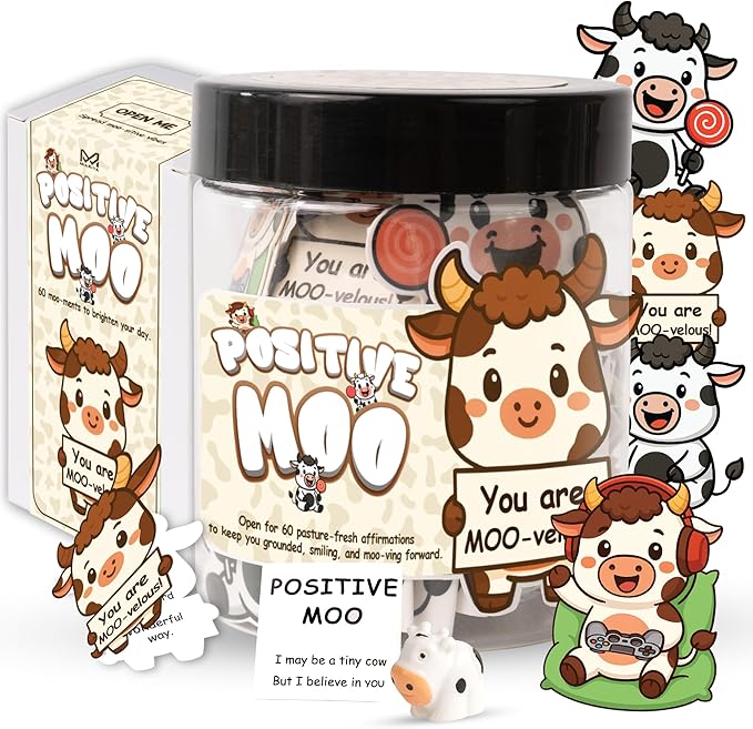 Positive Cow Gifts for Women Cow Lovers - Daily Affirmation Cards for Men Coworkers, Cute Friend Birthday Gifts for Women Teacher, Trendy Stuff Teenage Girl Gift for Christmas, Easter