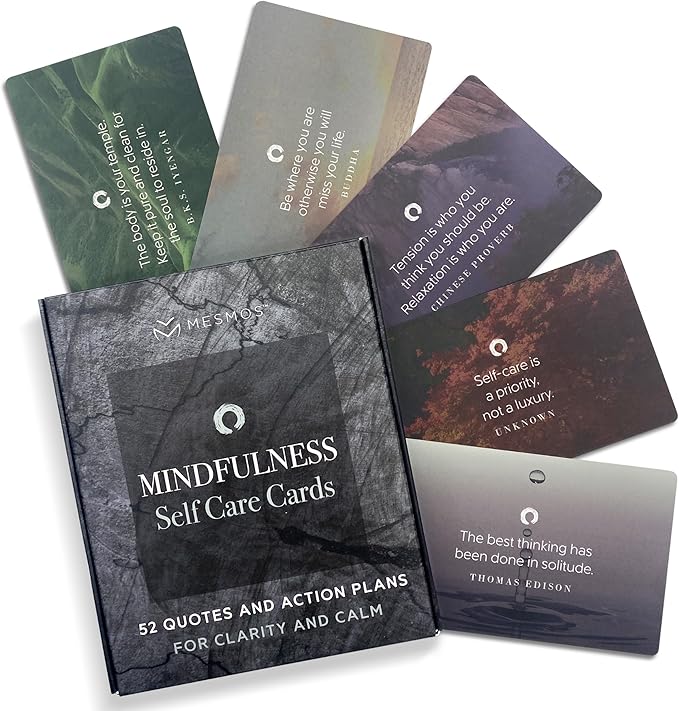 MESMOS 52 Mindfulness Cards with Action Plans. Relaxation Stress Relief Gifts for Men and Women, Positive Affirmation Cards, Anxiety Relief Items, Meditation Self Care Kit, Spiritual Gifts for Women