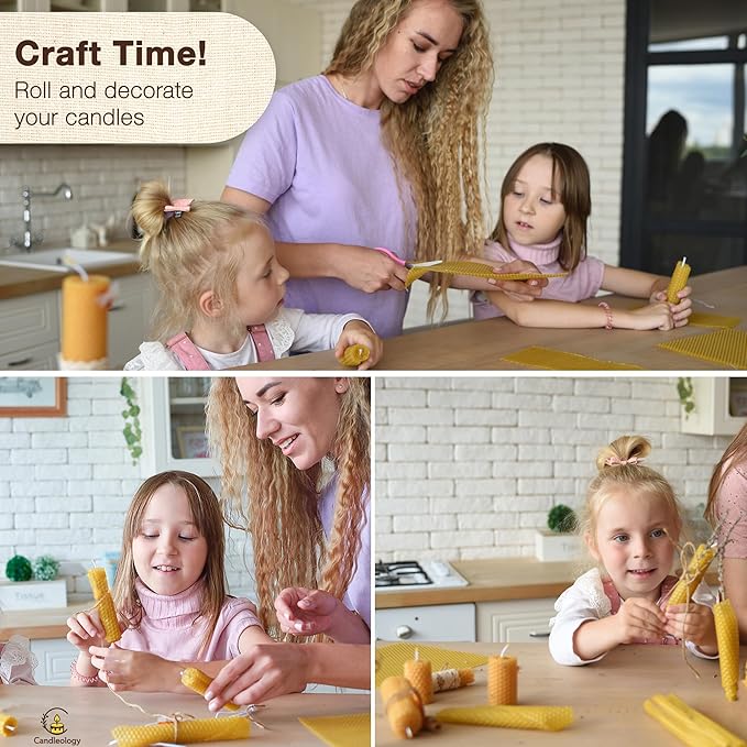 Beeswax DIY Candle Making Kit - Natural Candle Rolling Kit for Beginners with 7 Beeswax Sheets & Multiple Decorations to Make Candles