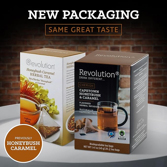 Revolution Tea CHERISCH Capetown Honeybush & Caramel Rooibos Tea - 20 Count, Sweet Rooibos Indulgence