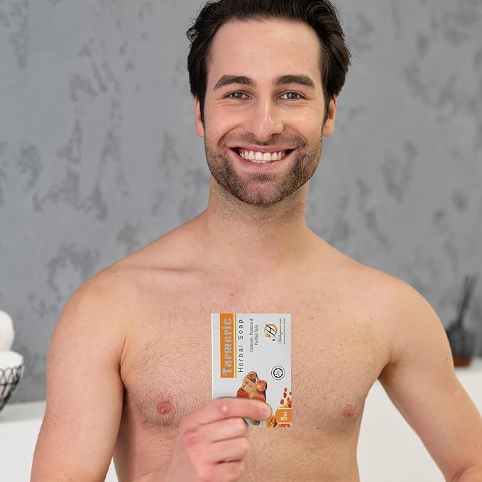 HERBOGANIC Turmeric Herbal Soap | Pack of 6 of 5oz soap Bar | Natural Bar Soap for Face and Body | Hydrating and Nourishing | Suitable for Men and Women