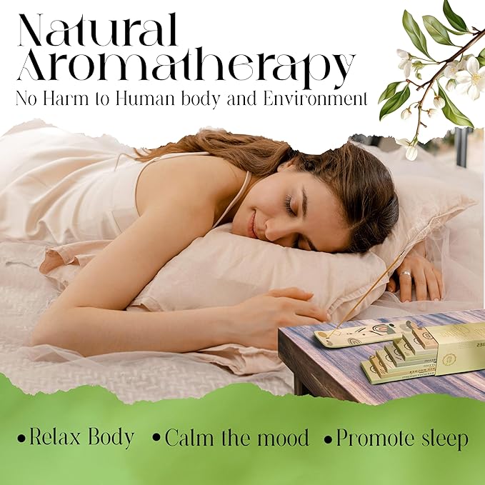 Raajsee Incense Sticks Organic Non Toxic - Pack of 6 Natural Inscents with Insence Holder -120 Sticks, Clean Burn, Boho Gift Set, Palo Santo & Sandalwood, Vanilla Musk, Rose, Green Tea, Lemon Grass