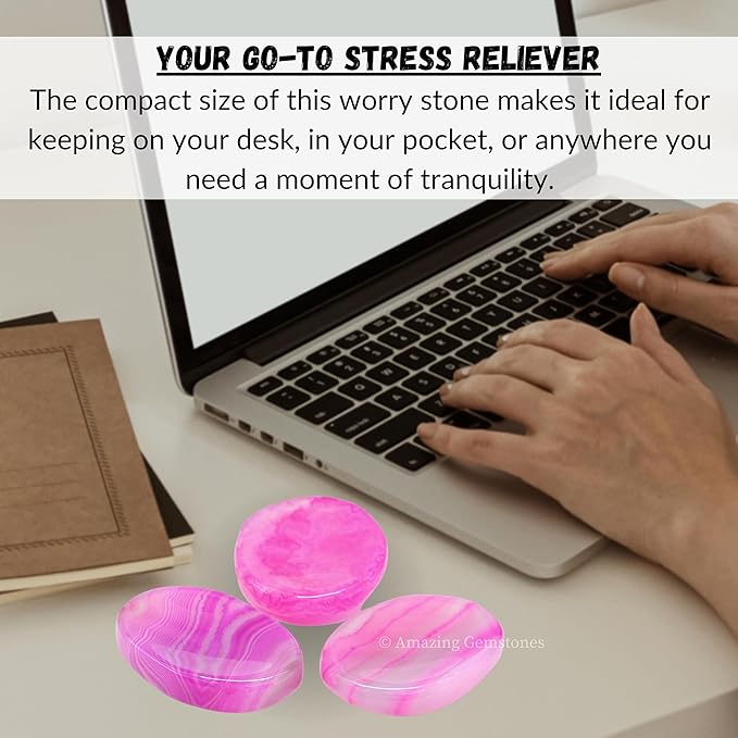 Amazing Gemstone Pink Onyx Worry Stone Crystals & Healing Stones - Worry Stones for Stress Relief Gifts - Piedra Crystal Fidget for Meditation, Relaxation - Unique Stocking Stuffers & Birthday Gifts