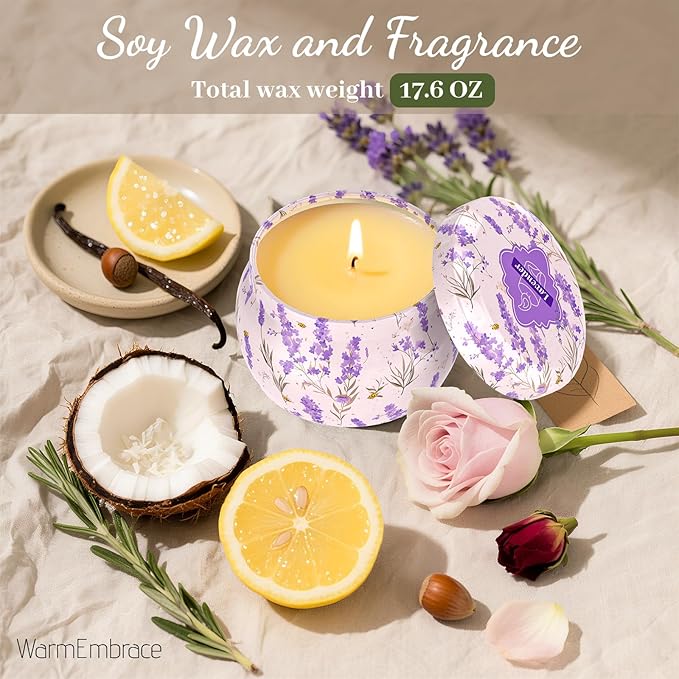 WarmEmbrace Scented Candles for Women, 8 Pack Soy Candle Set, 4.4OZ Candles for Home Scented, Candle Gift Set for Women, Lavender/Coconut and Christmas Holiday Candles, Total 240H Burning Time