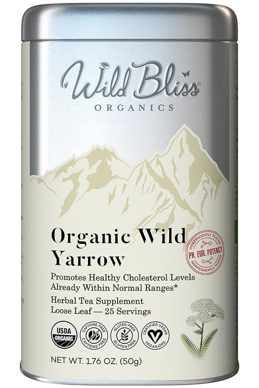 Wild Bliss Organic Yarrow Tea - Caffeine Free Loose Leaf Herbal Tea - Pharmacopoeia Potency - 1.76 Ounces - 25 Servings