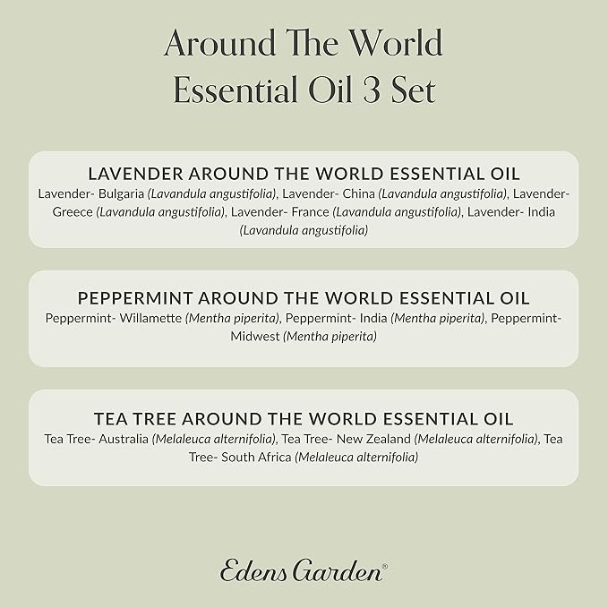 Edens Garden Essential Oils Around The World 3 Set – 100% Pure Therapeutic Grade Aromatherapy: Lavender, Peppermint & Tea Tree Oil for Diffusers & Home – No Fragrance & Undiluted, 10 ml/ 3 Pack
