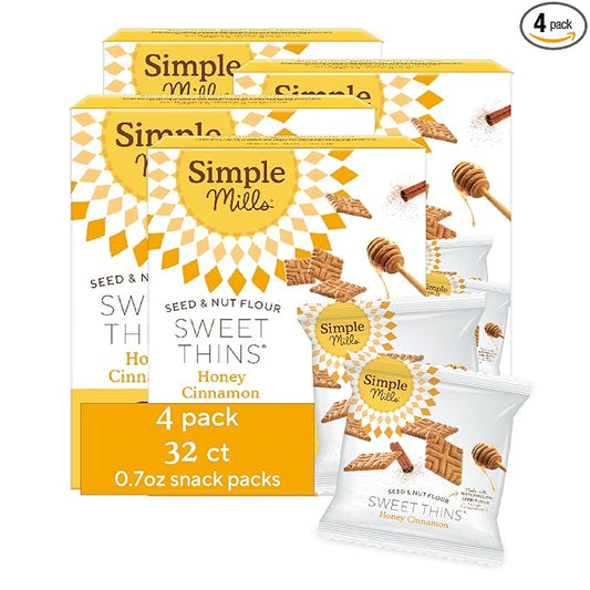 Simple Mills Snack Packs Honey Cinnamon Sweet Thins, Healthy Halloween Snacks for Kids, Individual Packs, Seed & Nut Flour, 8 Ct (Pack of 4)