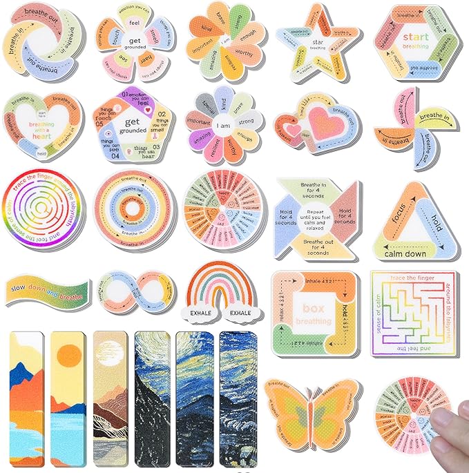 102 Pieces Calm Anxiety Sensory Stickers, 2 Different Surface Texture Styles, Breathing Mindfulness Textured Stickers for Office & Classroom Desks, Fidget Anxiety & Stress Relief for Adults & Teens
