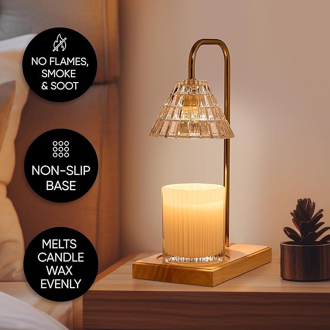 Sheffield Home Glass Candle Warmer Lamp – Elegant Candle Warmer for Long-Lasting Fragrance, Sleek Design, 12x8, Natural Cone Shaped New