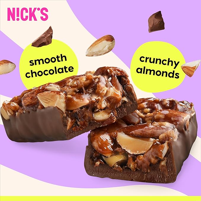 N!CK'S Nick's Keto Nut Bar, Almond Chocolate, Keto Nut Snack for Sports, Hiking & Outdoor Activities, 1G sugar, 3G net carbs, healthy snack, (pack of 12), 12.0 Count, 40.0 grams