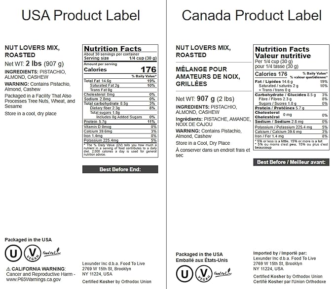 Food to Live Nut Lovers Mix, 2 Pounds – Premium Dry Roasted Pistachios No Shell, Almonds and Cashews Blend. No Salt Added. Trail Snacks for Adults and Kids. Vegan, Kosher, Bulk