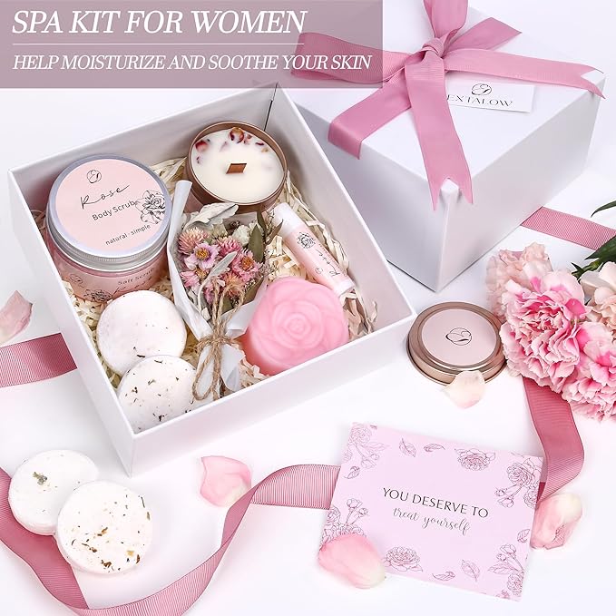 Spa Gifts for Women Bath and Body Gift Basket Mothers Day Gifts Rose Home Spa Set Self Care Gifts for Mom Sister Her Wife Birthday Gifts for Women Spa Kit Care Package Thank You Gifts