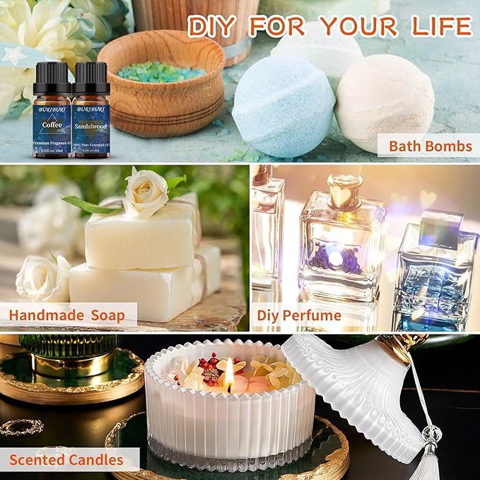 BURIBURI Sandalwood Oil Essential Oil and Coffee Essential Oil 10ml, 100% Pure Coffee Fragrance Oil for Diffuser, Massage