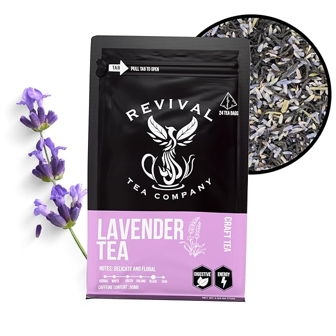 Revival Tea Company Lavender Tea - Black Tea Blend with Lavender Flowers - 24 Tea Bags