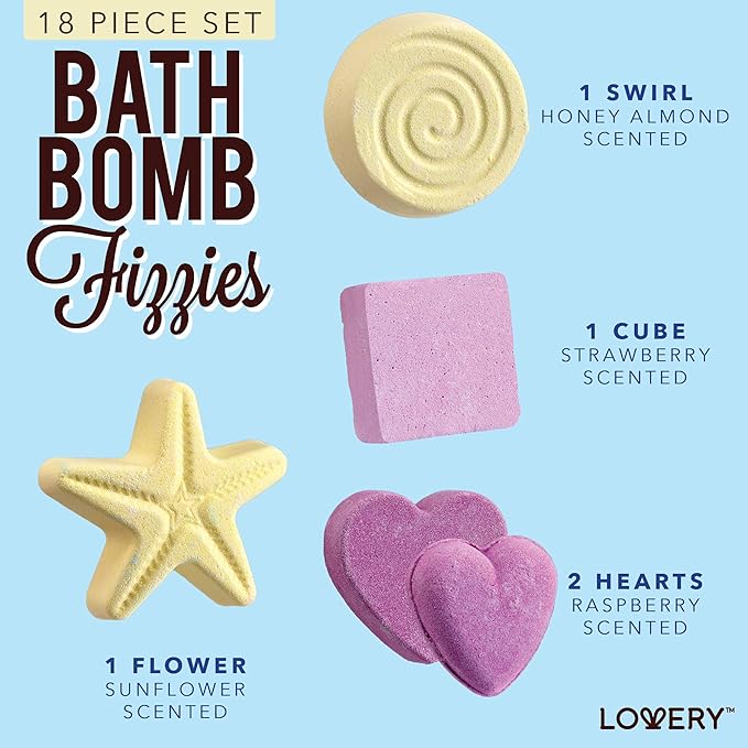 Bath Bombs Gift Set for Women, 17 Large Bath Fizzies in Assorted Colors, Shapes & Scents, Bath and Body Spa Set with Shea & Coco Butter, Ultra Rich Spa Set in Handmade Weaved Basket