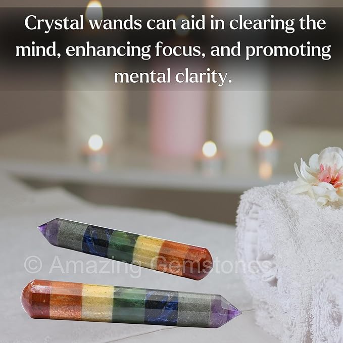 Amazing Gemstone Large Chakra Crystal Wand Massage Stick - Pelvic Wand Gua Sha for Adults - Crystals and Healing Stones Massage Wands for Adults Gifts (Pointed)