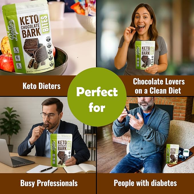 BETTER THAN GOOD Keto Chocolate Bark Bites | Sugar Free high protein Snacks, Low Carb Dark Chocolate Krunch | Gluten Free, Healthy Kids & Diabetic Friendly Snack | Occasion treat | 6 servings per bag (2 Pack)