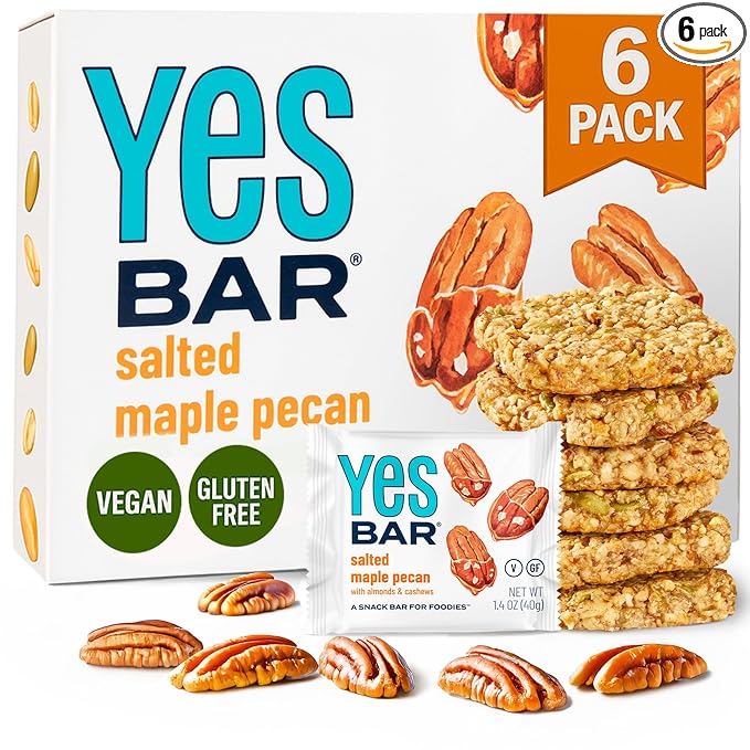 YES Bar – Salted Maple Pecan – Plant Based Protein, Decadent Snack Bar – Vegan, Paleo, Gluten Free, Dairy Free, Low Sugar, Healthy Snack, Breakfast, Low Carb, Keto Friendly (6 Count)
