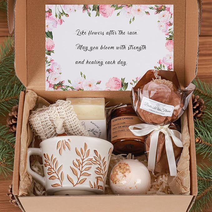 Get Well Soon Gift Baskets for Women, Recovery Care Package with Handmade Soy Candles & Coffee Mug, Inspirational Thinking of You Gift Sympathy Comfort Feel Better Gift After Surgery