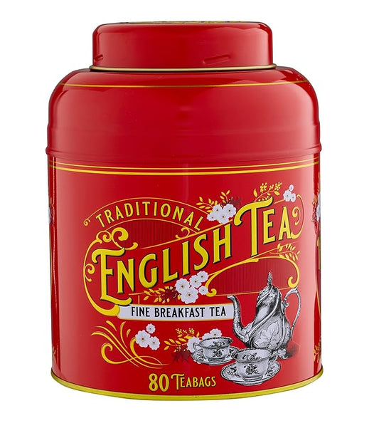 New English Teas Vintage Victorian Tea Caddy with 80 English Teabags (Red)
