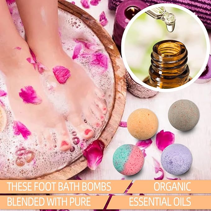 Foot Bath Bombs 12 Pack,Organic Foot Soak with Bath Salt,Foot Spa Bomb Rich Essential Oils for Dry Cracked, Athletes Foot, Stubborn Foot Odor Scent,Tired Sore Feet