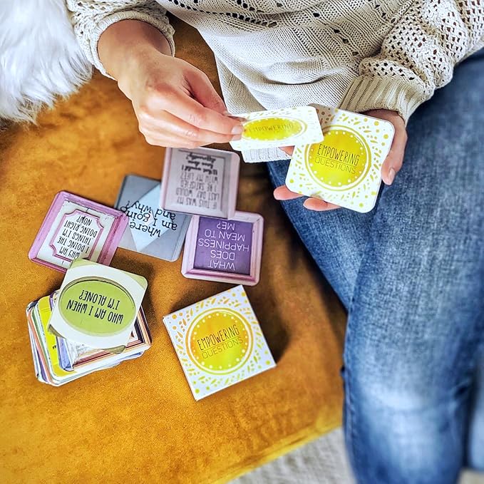 Sunny Present Empowering Questions Cards - 52 Self Care Cards for Mindfulness & Meditation, Writing, or Any Other Process You Choose - The Original Deck