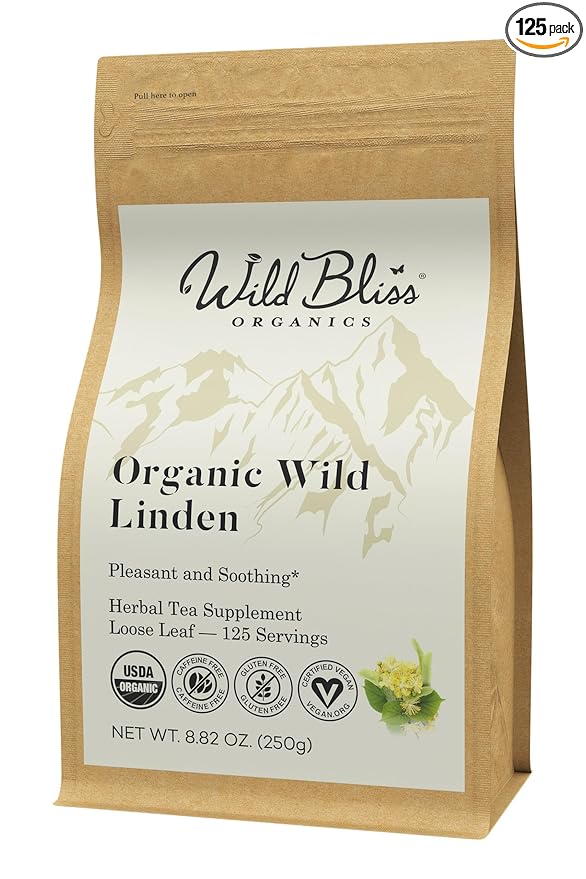 Wild Bliss Organic Linden Flower Tea - Caffeine Free Loose Leaf Calming Herbal Tea - 8.8 Ounces - 125 Servings