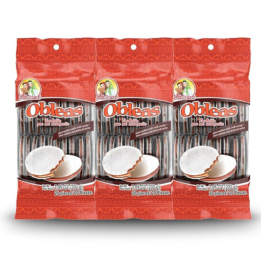 Las Sevillanas Obleas con Dulce de Leche – Mini Caramel Wafer Cookies (Dulces Mexicanos) – Traditional Mexican Candy – Authentic Mexican Snack – Milk Caramel Filled Wafers- 20 Pieces 7.05 oz/200 g (Pack of 3)