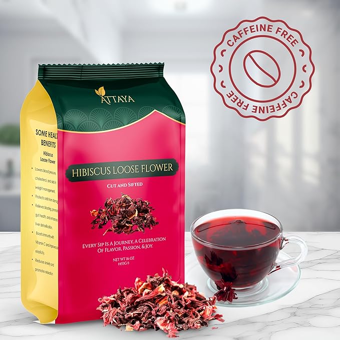 Attaya Natural Hibiscus Loose Flowers, Cut & Sifted 4oz | 100% Pure, Dried, Caffeine-Free | Antioxidant-Rich for Wellness & Relaxation.