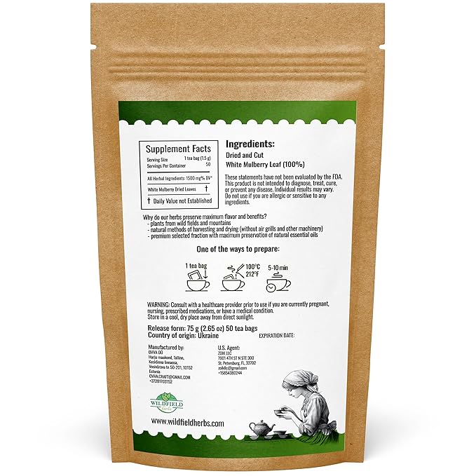 50 Bags White Mulberry Tea Mulberry Leaf Herbal Tea (Morus Alba) - 50 Count 1.5g Bags Herb Hoja De Morera