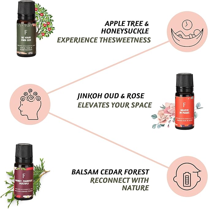 Folkulture Essential Oils for Diffusers | Oil Diffuser Essential Oil Set of 6 Fragrance Oil | Diffusers Oil Scents for Home | Fragrance Oil for Diffusers | Patchouli, Jasmine, Rose