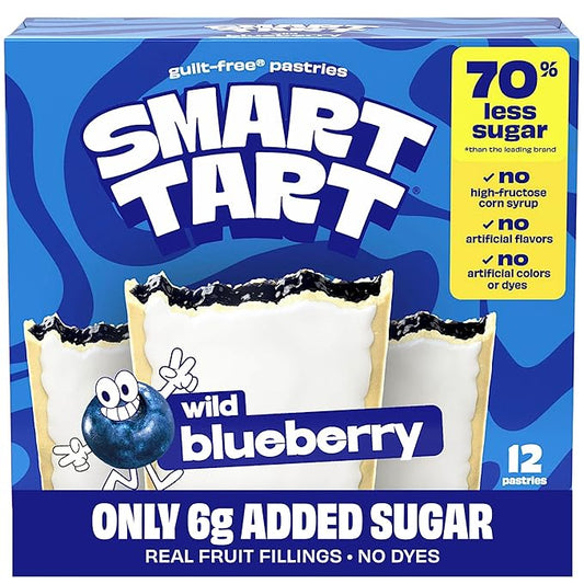 Smart Tart Toaster Pastries Wild Blueberry - Low Sugar Snacks, Healthy Breakfast Pastry, On the Go Snack, Real Fruit Filling - Only 6g Added Sugar - 12 Count