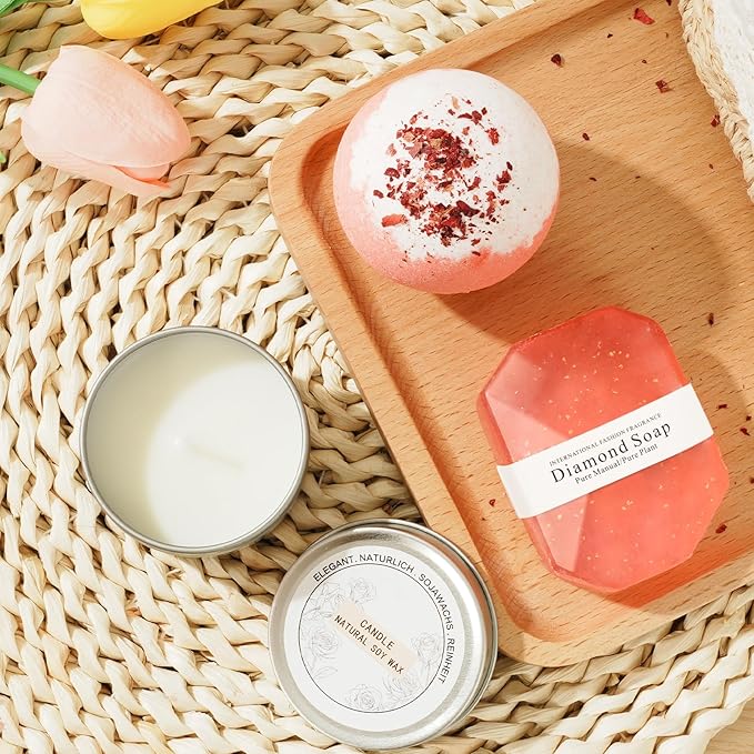 Self Care Gift Basket for Women, Luxury Spa Gift Basket with Blanket, Vanilla Coconut Self Care Set, Friendship Birthday Box for Mom, Sister, Wife, Best Friend, Coworker(Pink)