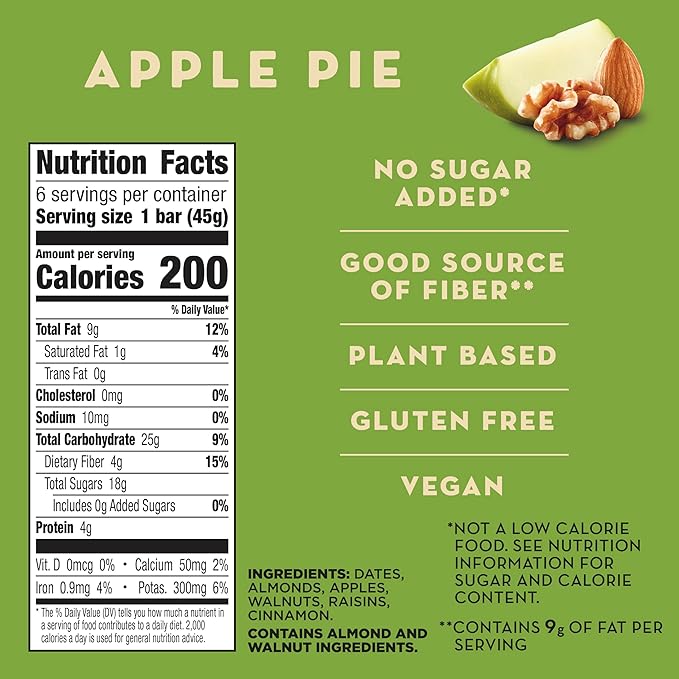 Larabar Apple Pie Fruit and Nut Bars, Gluten Free and Vegan, 9.6 oz, 6 Ct