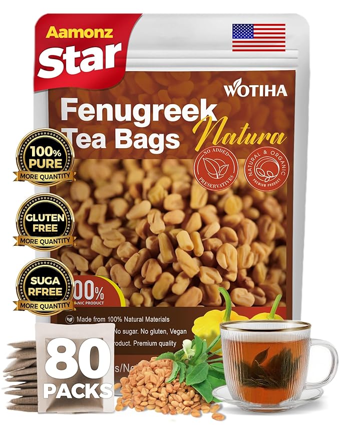 WOTIHA-Natural Fenugreek Tea 200g. 80 Herbal Tea Bags.Non-GMO • Additive-Free • Caffeine-Free • Sugar-Free • Vegan