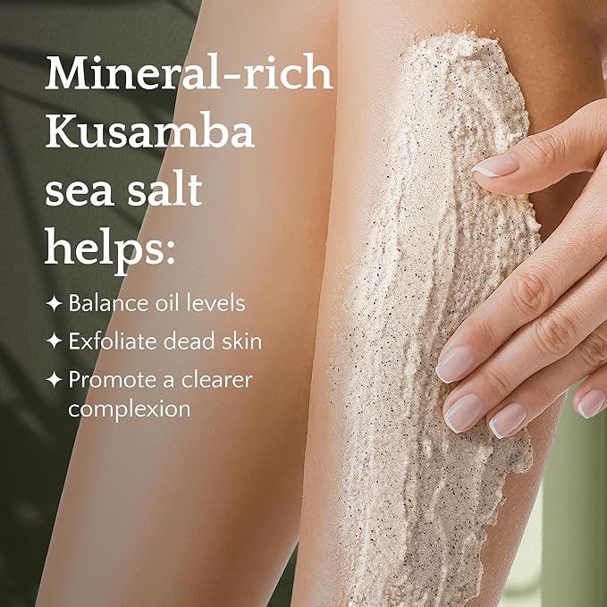 SeaFoam Jasmine Exfoliating Body Scrub 6oz, Gentle Shower Scrub with Kusamba Salt, Coconut & Olive Oil for Soft, Radiant, Daily Nourished Skin, Salt, Kusamba by QUR