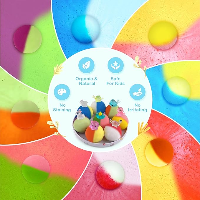 8PCS Kids' Bath Bomb Surprises, Charming Metal Gift Box, This Toy Bath Bombs Set Features Natural Organic Fizzy Bubble Bath Bombs, Ideal as Christmas Stocking Fillers for Girls, Boys, and Toddlers.