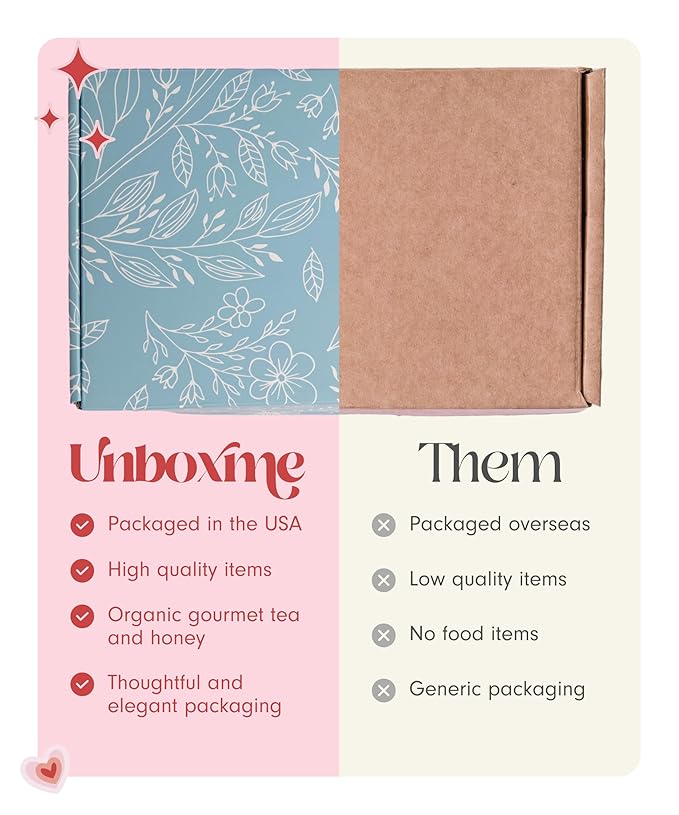 UnboxMe Tea Gift Basket Care Package for Women - Self Care Box with Cozy Socks, Mug, Chai Tea, Honey & Cinnamon, Get Well Soon, Thinking of You