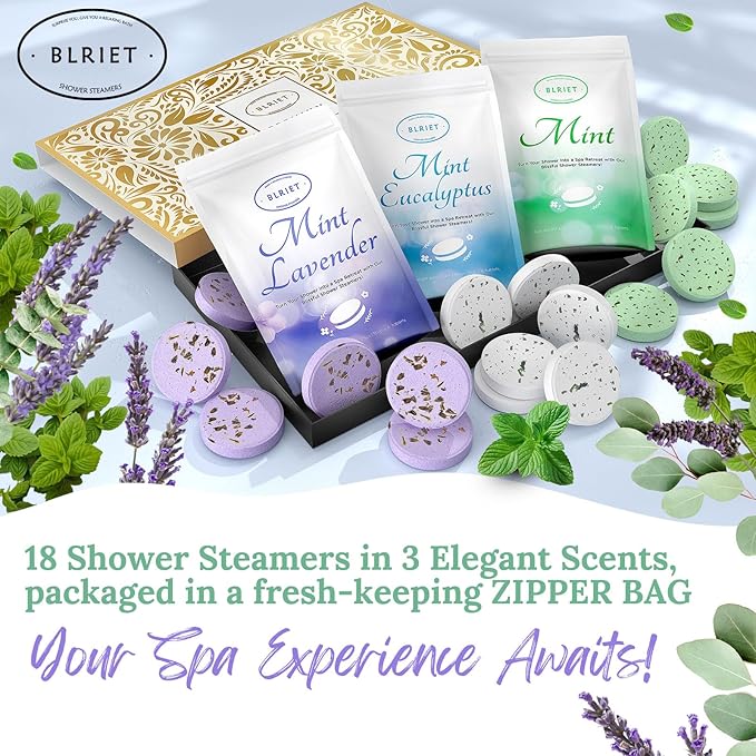 Shower Steamers Aromatherapy 18 Pack Gifts for Women Birthday Christmas Stocking Stuffers White Elephant Natural Essential Oils Stress Relief Mint Lavender Relaxation for Mom her him Men Teens Adults