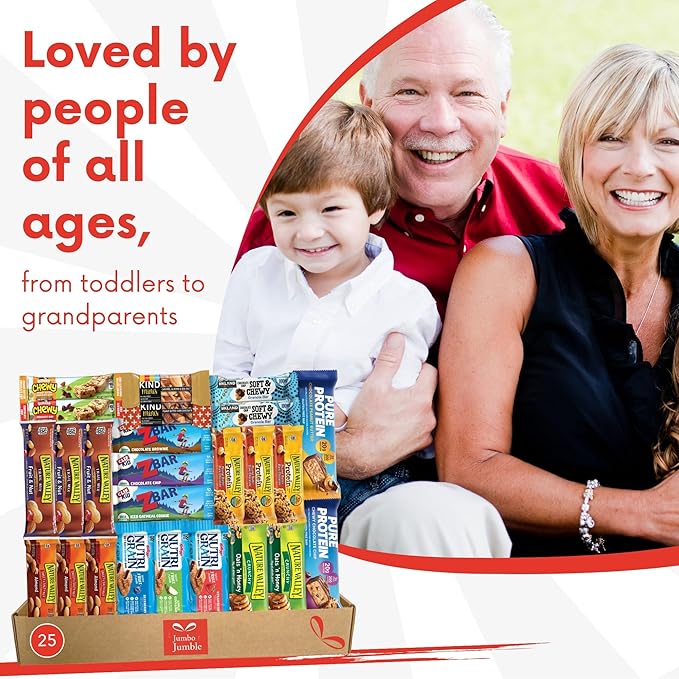 Jumbo Jumble Snack Box (25 Count) Gift Care Package Snacks Variety Pack for Adults Teens Kids Men Women school College Office Birthday (Healthy Set)