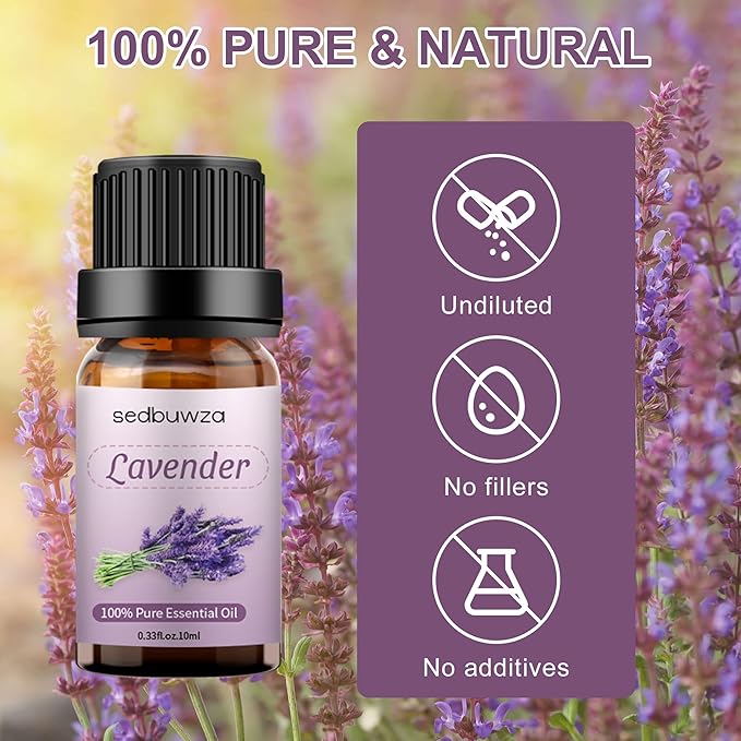 Sedbuwza Lavender Essential Oil, Pure Organic Lavender Fragrance Oil for Diffuser, Humidifier, Soap, Candle, Perfume