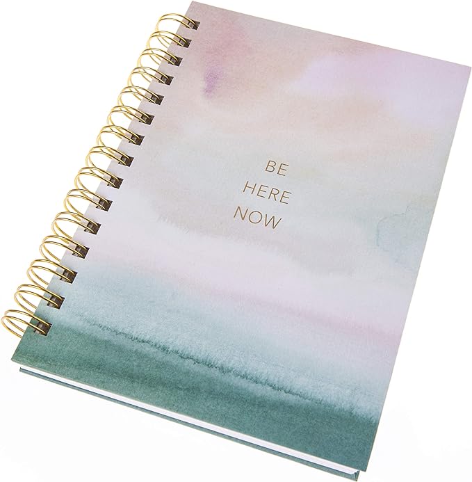 Graphique Hardbound Spiral Journal | Be Here Now Calming Watercolor Design | Premium Paper | Notebook | Diary | Lists | Record Month and Date | Great Gift | 160 Ruled Pages | 6.25” x 8.25”