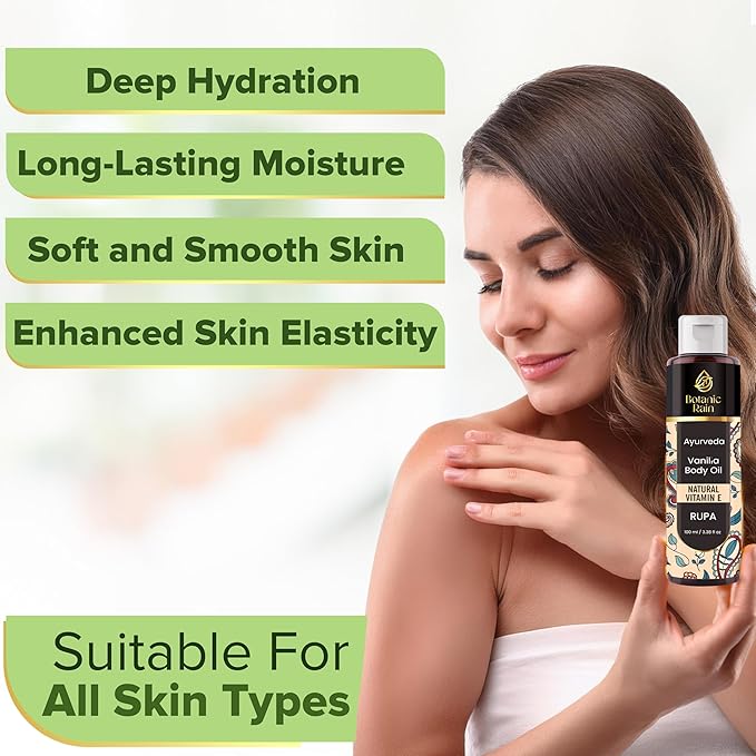 Ayurveda Vanilla Body Oil, Organic, Nourishing, & Hydrating Moisturiser for Dry, Flaky Crepey Skin - Fast Absorbing, Non-Greasy, Ayurvedic for Women & Men – 3.38 fl oz (2)