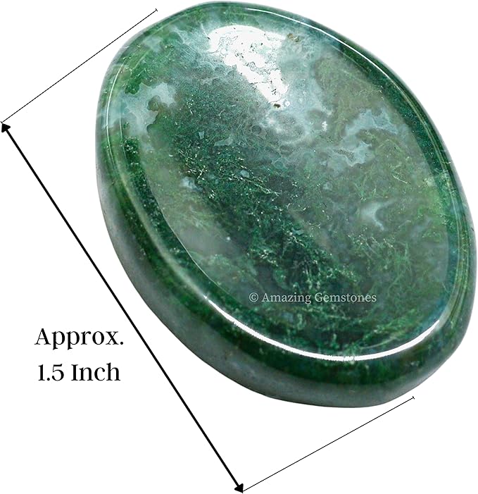 Amazing Gemstone Moss Agate Worry Stone Crystals and Healing Stones - Worry Stones for Stress Relief Gifts - Piedra Crystal Fidget for Meditation, Calming, Relaxation