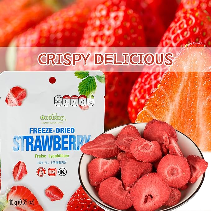 ONETANG Freeze-Dried Fruit Strawberry, 10 Pack Single-Serve Pack, Non GMO, Kosher, No Add Sugar, Gluten free, Vegan, Holiday Day Gifts, Healthy Snack 0.35 Ounce