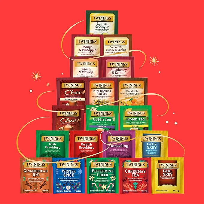 NEW Twinings Tea Advent Calendar Gift Set, 24-Day Holiday Sampler with Black, Green & Herbal Teas, Christmas Countdown Box for Tea Lovers, Brew Joy Together, 48 Count (Pack of 1), 48 Tea Bags