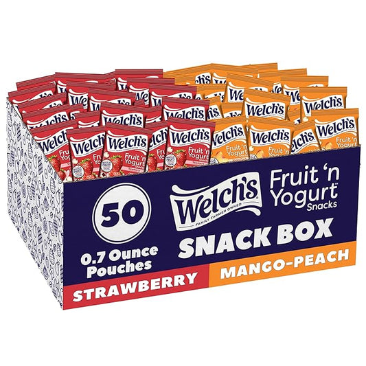Welch's Fruit Snacks, Fruit 'n Yogurt Variety Pack, Strawberry, Mango Peach, Gluten Free, Bulk Pack, Single Serve, 0.7 oz Bags (Pack of 50)