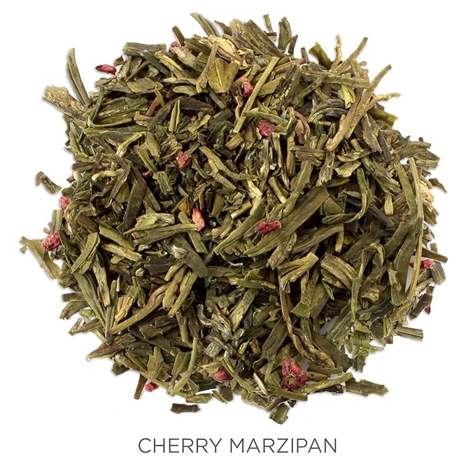 Tea Forte Cherry Marzipan Premium Organic Loose Leaf Caffeinated Green Tea Blend Canister, Makes 35-50 Cups