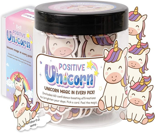 Positive Unicorn Jar, Emotional Supports Unicorns 60 Affirmation Cards, Back to School Gifts for Girls Teacher, Birthday Gift for Women Teen Girls, Friends Daughter Mom Wife, Unicorn Desk Decor