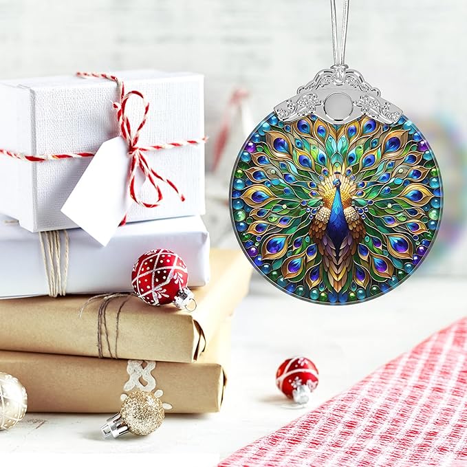 Christmas Ornament, 2025 Ornaments for Christmas Tree, Stained Glass Hanging Ornament, Holiday Ornaments, Unique Gift Idea - Peacock